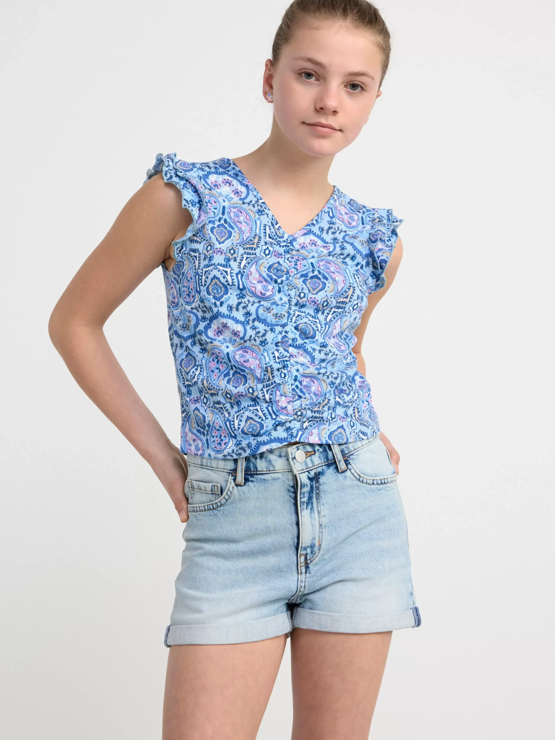 Toppar & T-Shirts>Lindex Croppad Topp Med Volangarm Light Blue