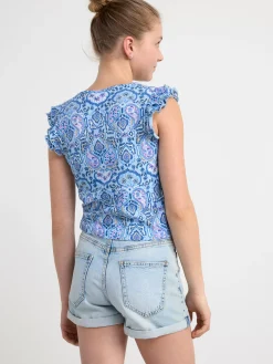 Toppar & T-Shirts>Lindex Croppad Topp Med Volangarm Light Blue