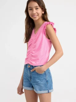 Toppar & T-Shirts>Lindex Croppad Topp Med Volangarm Light Pink