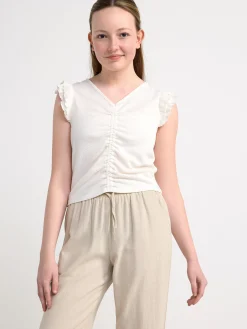 Toppar & T-Shirts>Lindex Croppad Topp Med Volangarm Off White