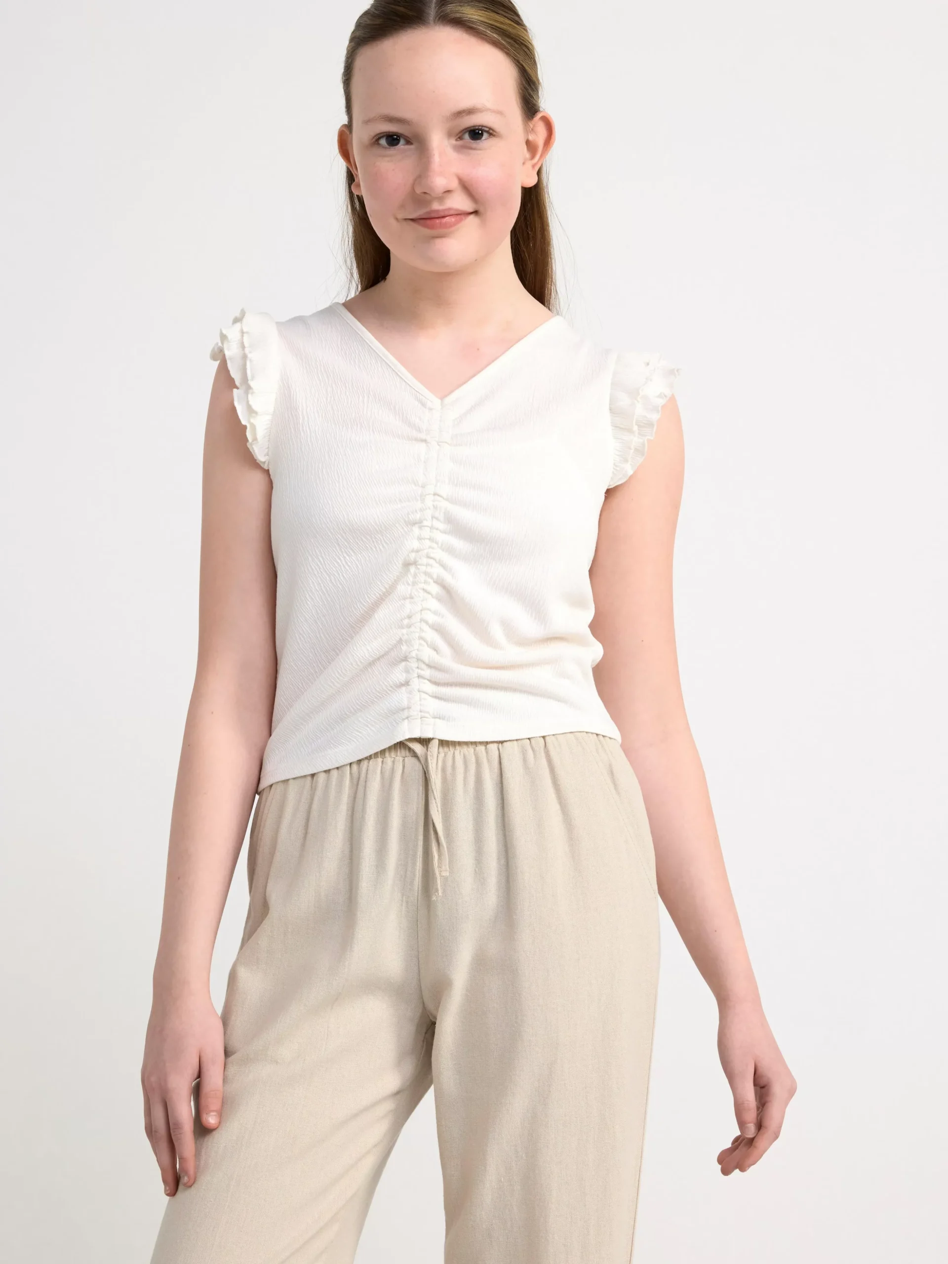 Toppar & T-Shirts>Lindex Croppad Topp Med Volangarm Off White