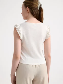 Toppar & T-Shirts>Lindex Croppad Topp Med Volangarm Off White