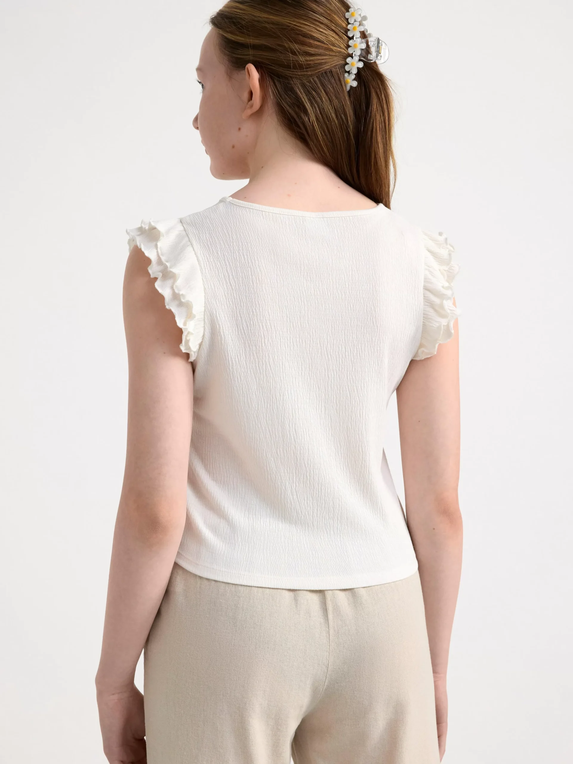 Toppar & T-Shirts>Lindex Croppad Topp Med Volangarm Off White