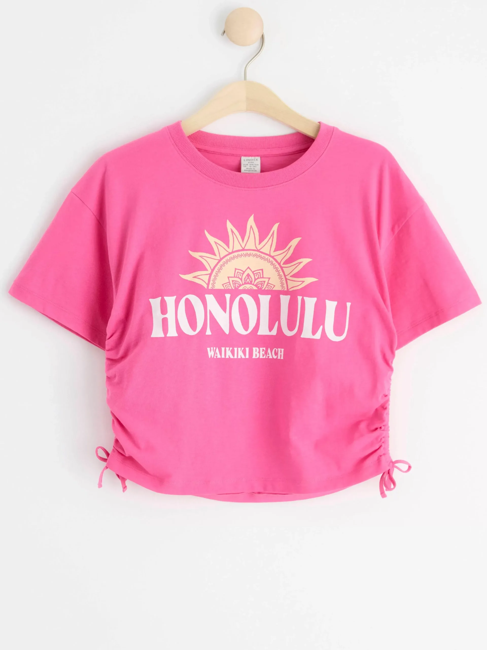 Toppar & T-Shirts>Lindex Croppad T-Shirt Med Tryck Och Rynkdetaljer Pink