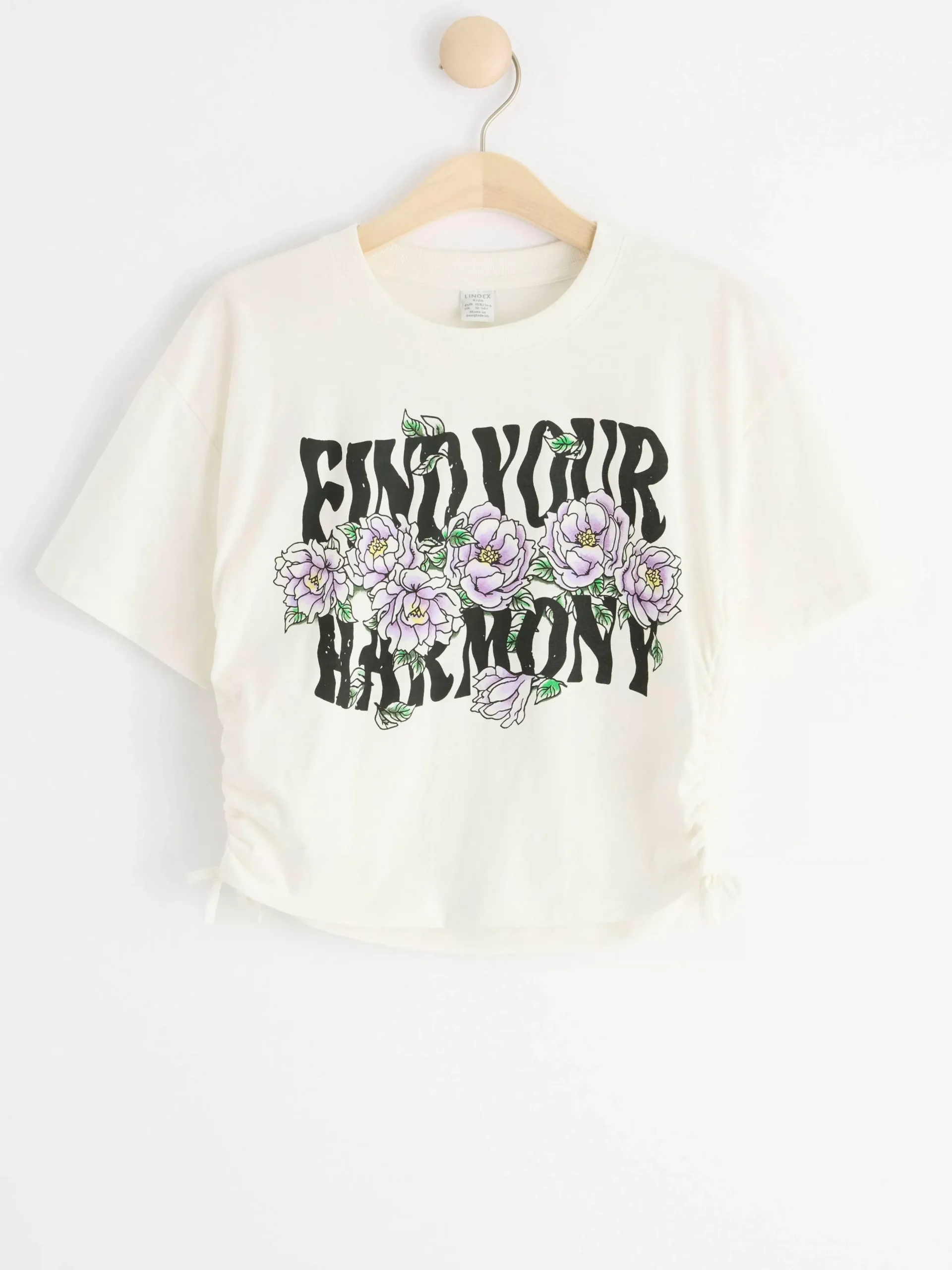 Toppar & T-Shirts>Lindex Croppad T-Shirt Med Tryck Och Rynkdetaljer Off White