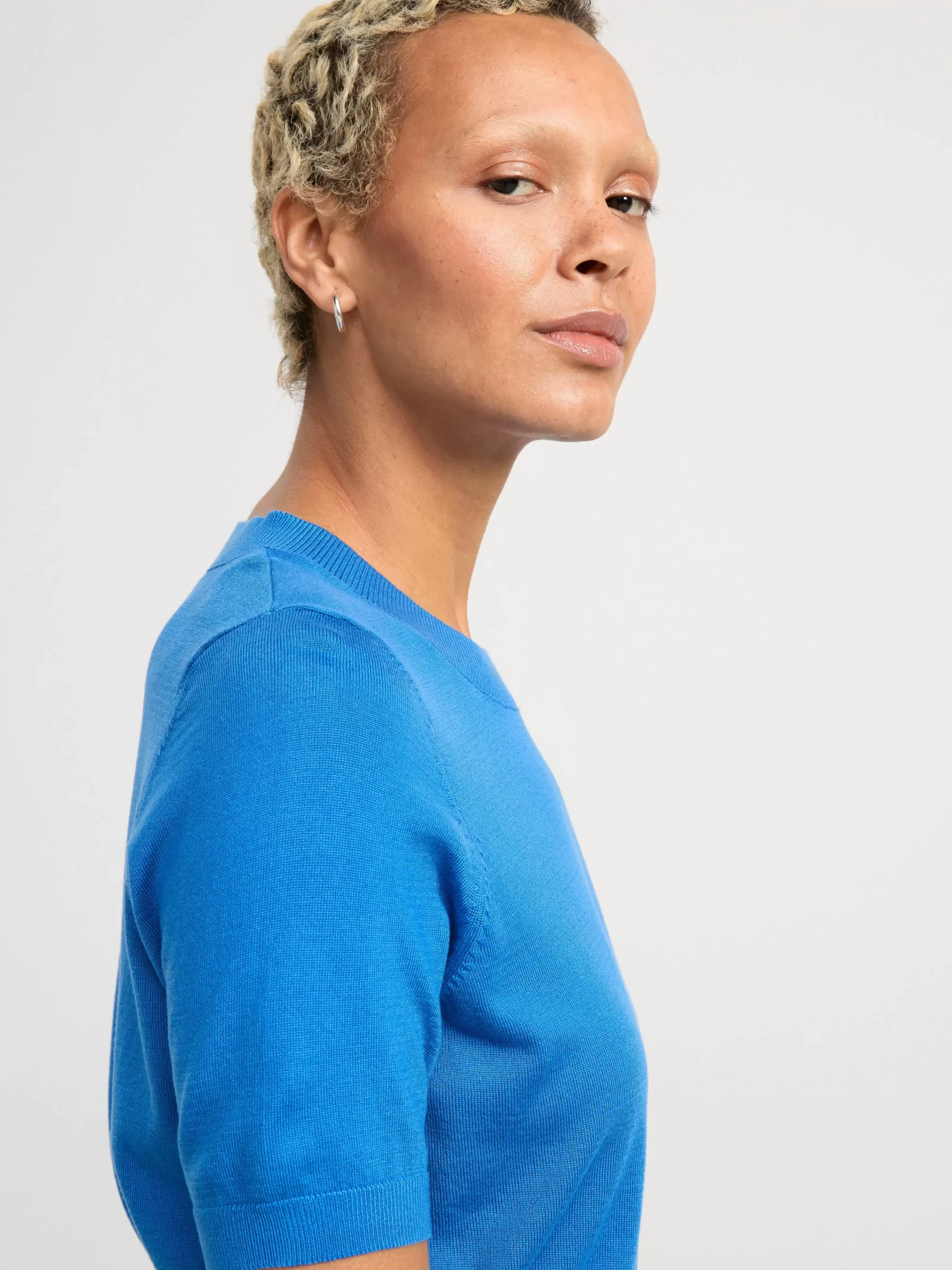 Tröjor & Cardigans>Lindex Finstickad Troja Med Kort Arm Blue