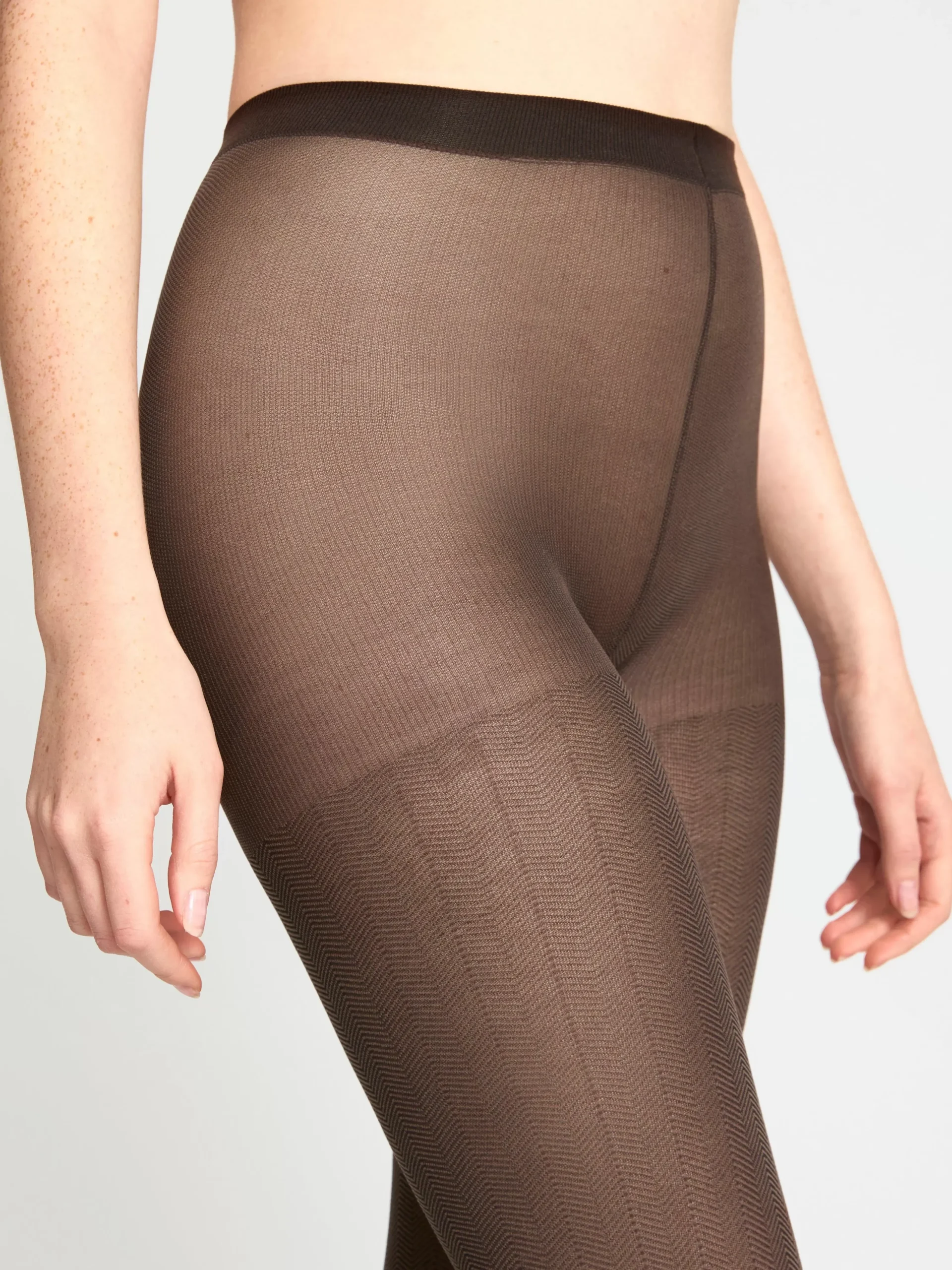 Strumpbyxor & Leggings>Lindex Fiskbensmonstrad Strumpbyxa 70 Denier Dark Dusty Brown
