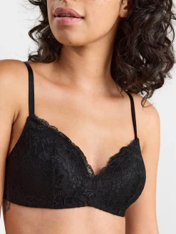 Bh>Lindex Flora Bygellos Bh Med Spets Black