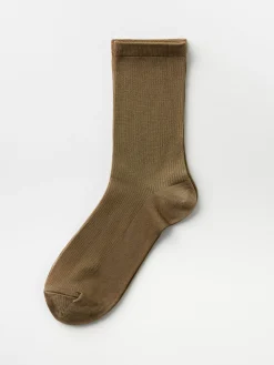 Strumpor>Lindex Glansiga Ribbade Strumpor Khaki