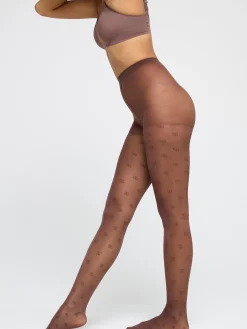 Strumpbyxor & Leggings>Lindex Halvglansig Monstrad Strumpbyxa I 20 Denier Dark Dusty Brown