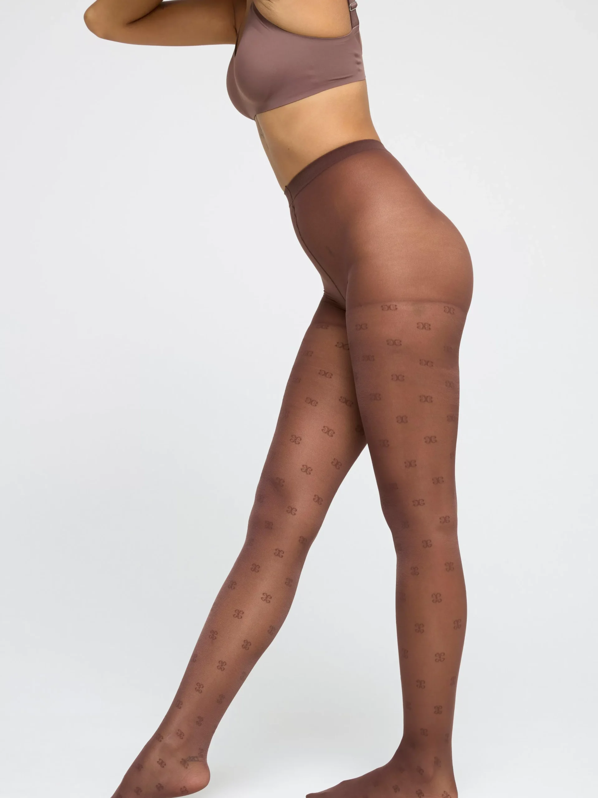 Strumpbyxor & Leggings>Lindex Halvglansig Monstrad Strumpbyxa I 20 Denier Dark Dusty Brown
