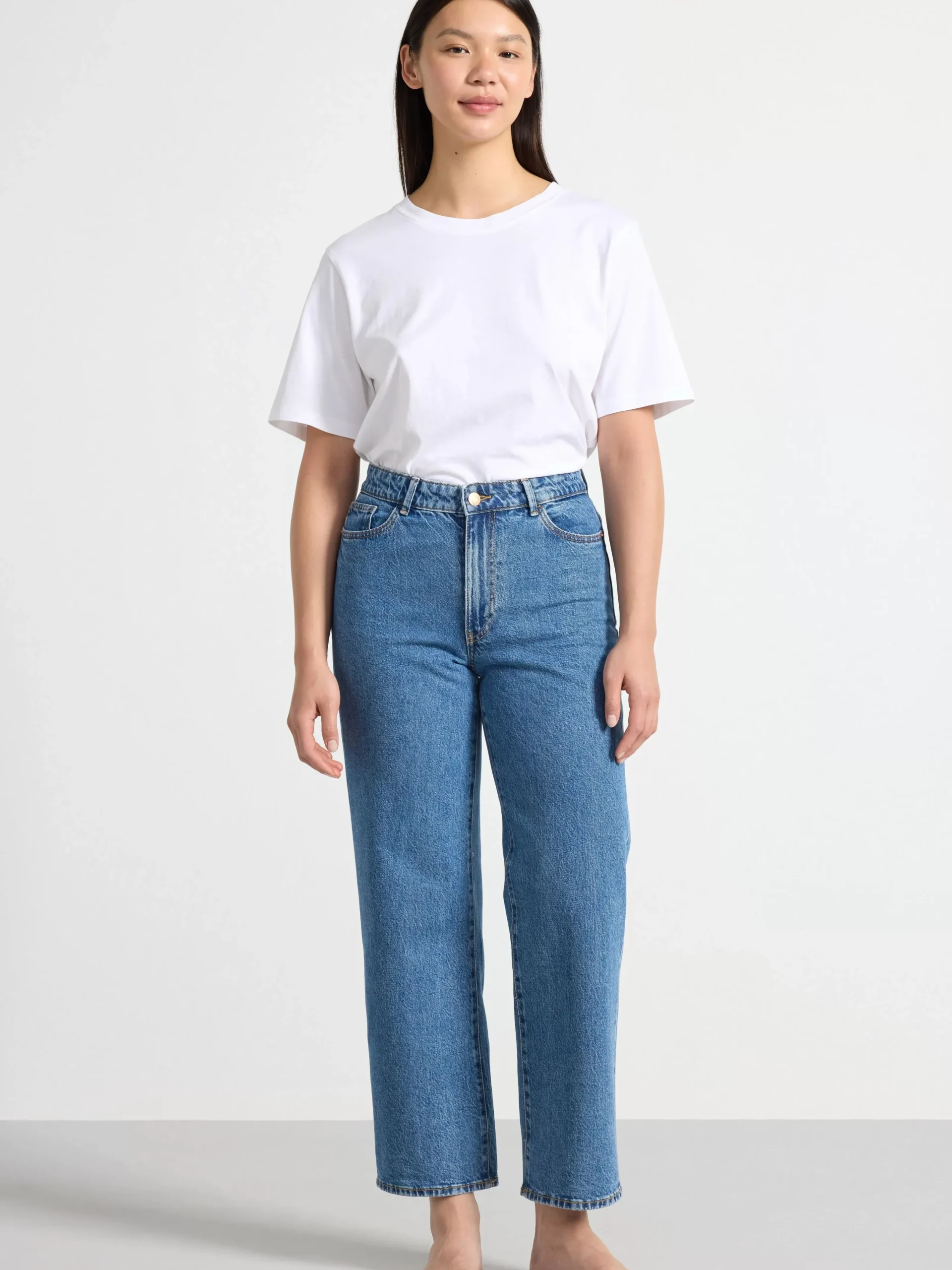 Jeans>Lindex Hanna Vida High Waist-Jeans Med Croppat Ben Denim Blue