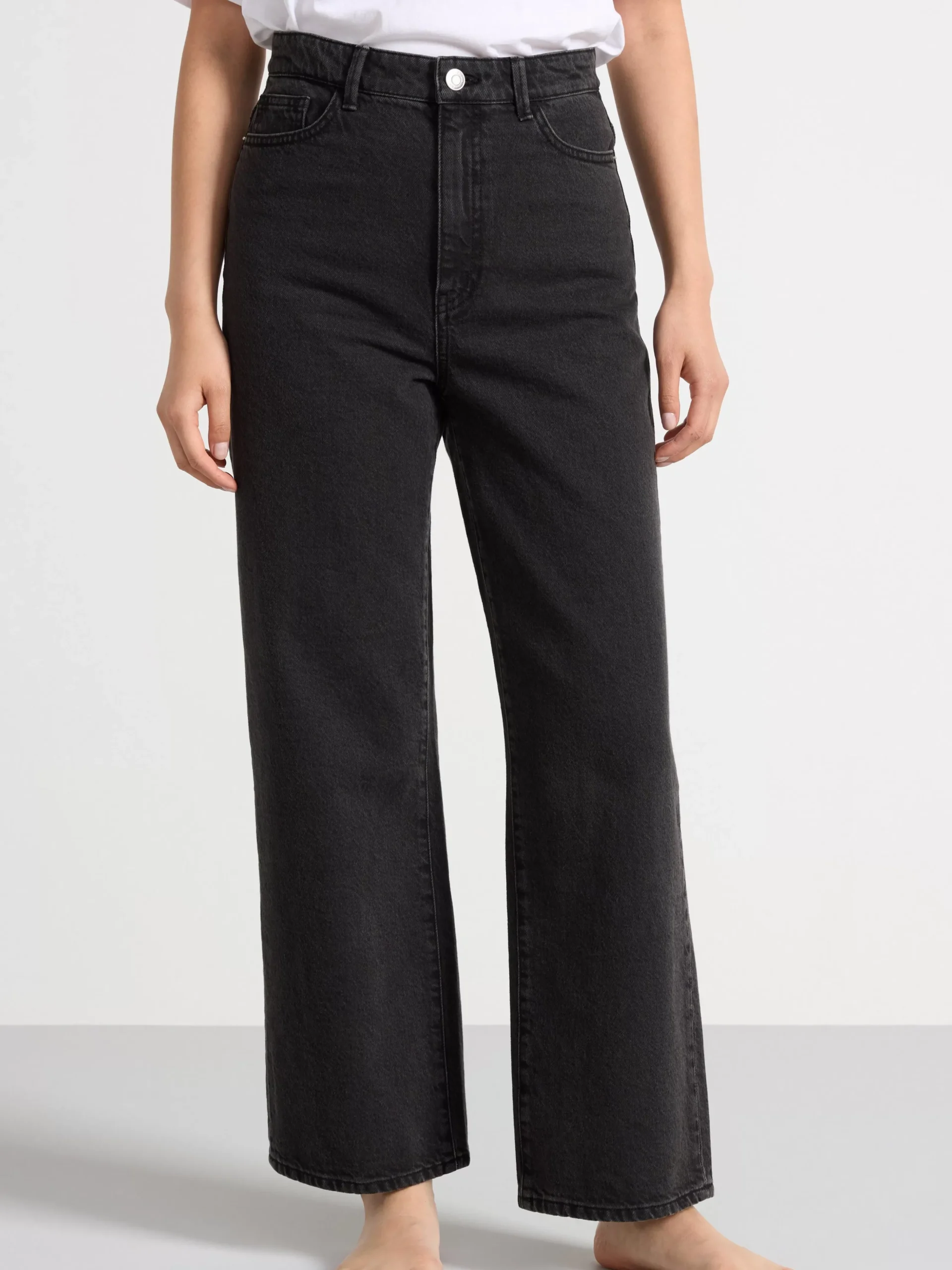 Jeans>Lindex Hanna Vida High Waist-Jeans Med Croppat Ben Black