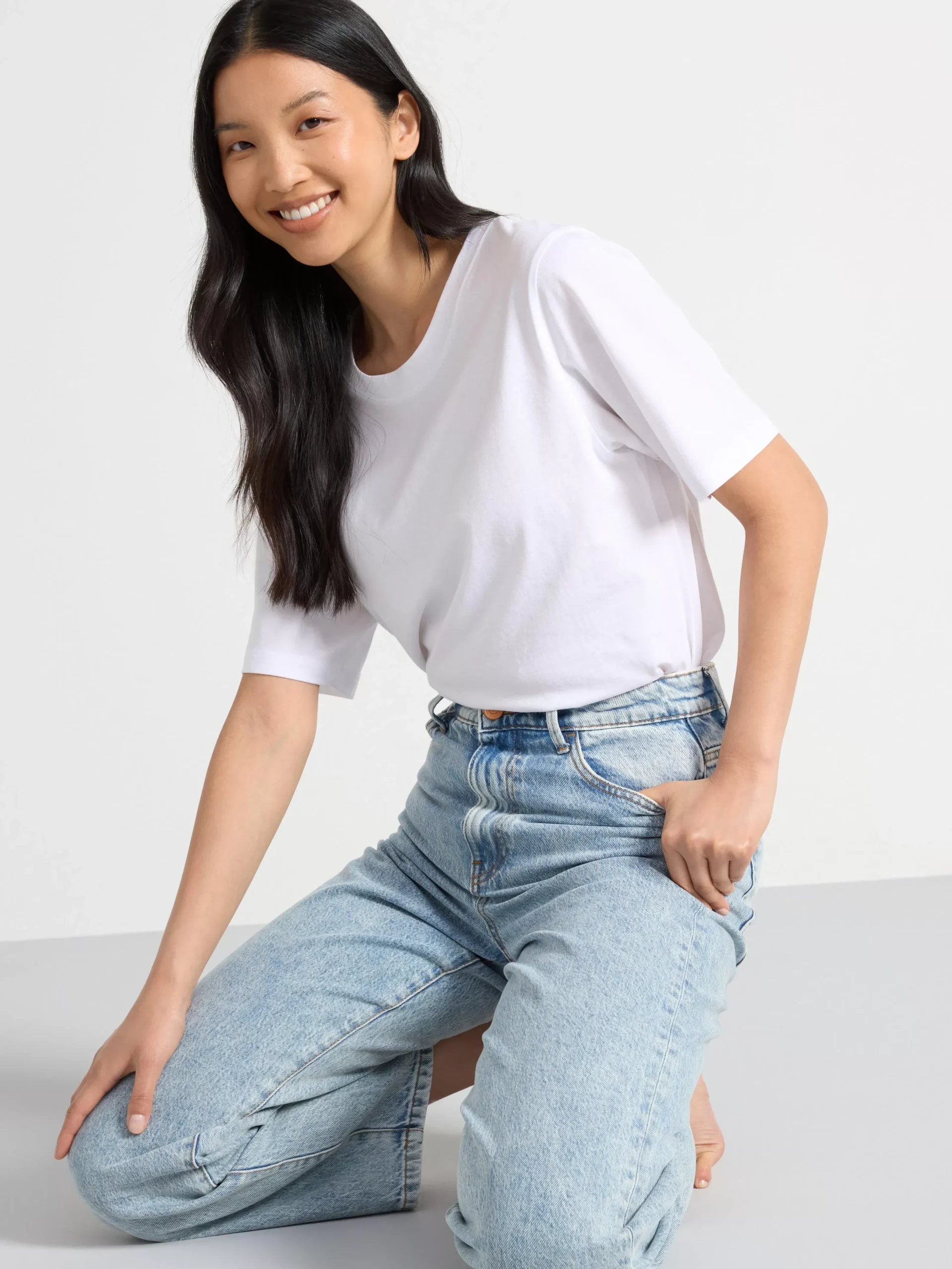 Jeans>Lindex Hanna Vida High Waist-Jeans Med Croppat Ben Light Denim