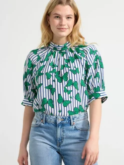 Blusar & Skjortor>Lindex Helmonstrad Blus Med Kort Arm Green