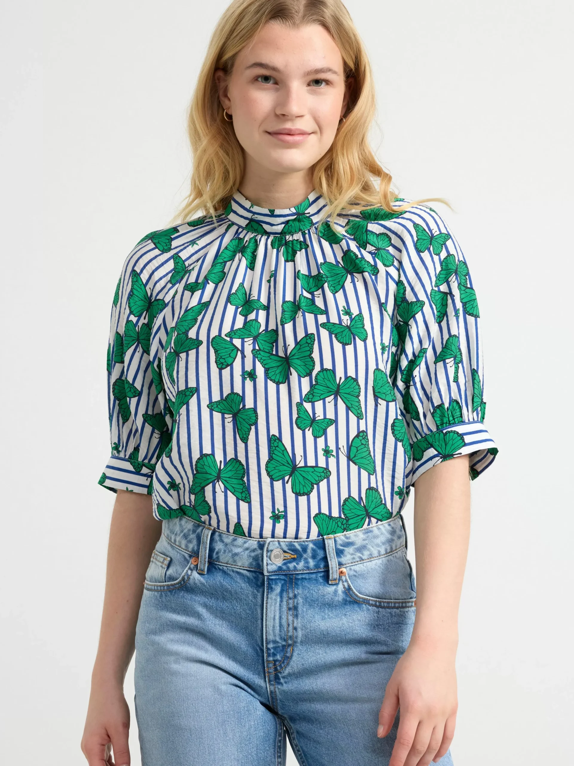 Blusar & Skjortor>Lindex Helmonstrad Blus Med Kort Arm Green