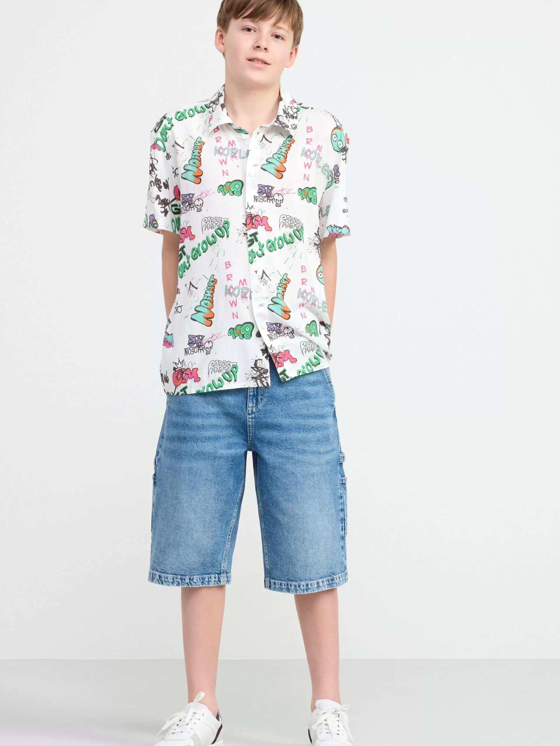 Skjortor & Blusar>Lindex Helmonstrad Skjorta Med Kort Arm Off White