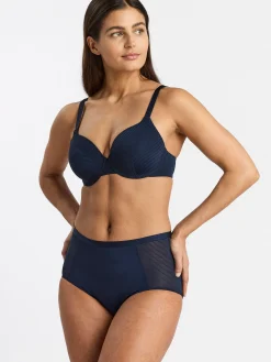Trosor>Lindex High Waist Trosa Med Randig Mesh Navy