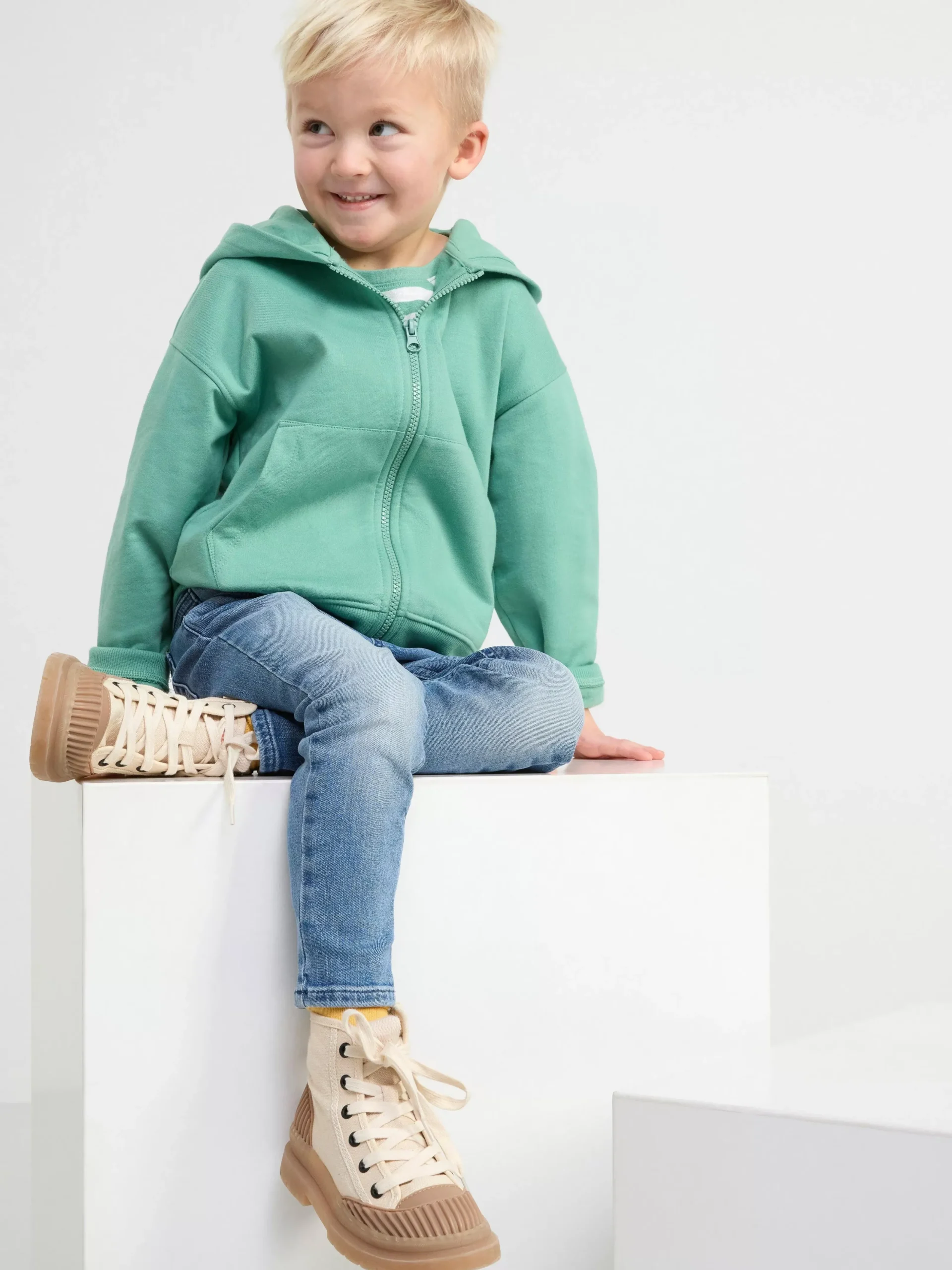 Tröjor & Cardigans>Lindex Hoodie I Bomull Med Dragkedja Och Borstad Insida Dusty Green