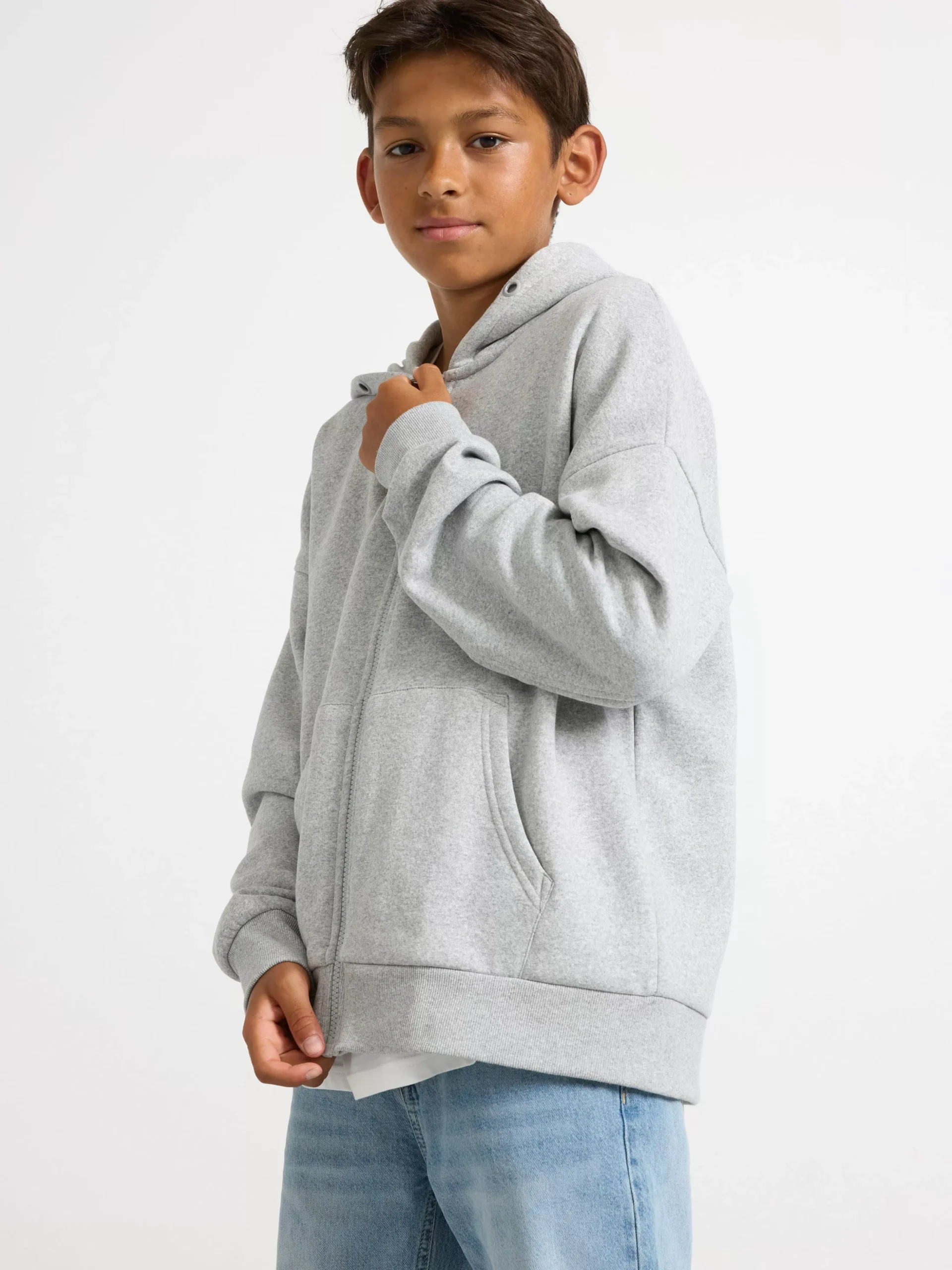 Tröjor & Cardigans>Lindex Hoodie Med Dragkedja Och Borstad Insida Grey Melange