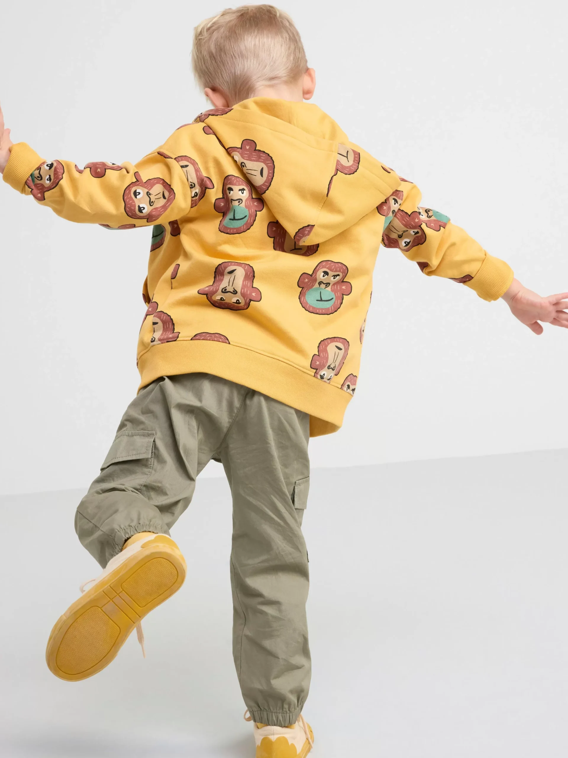 Tröjor & Cardigans>Lindex Hoodie Med Dragkedja Och Apor Light Dusty Yellow