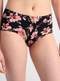 Trosor>Lindex Invisible Trosa Med Normalhog Midja Och Blommor Black