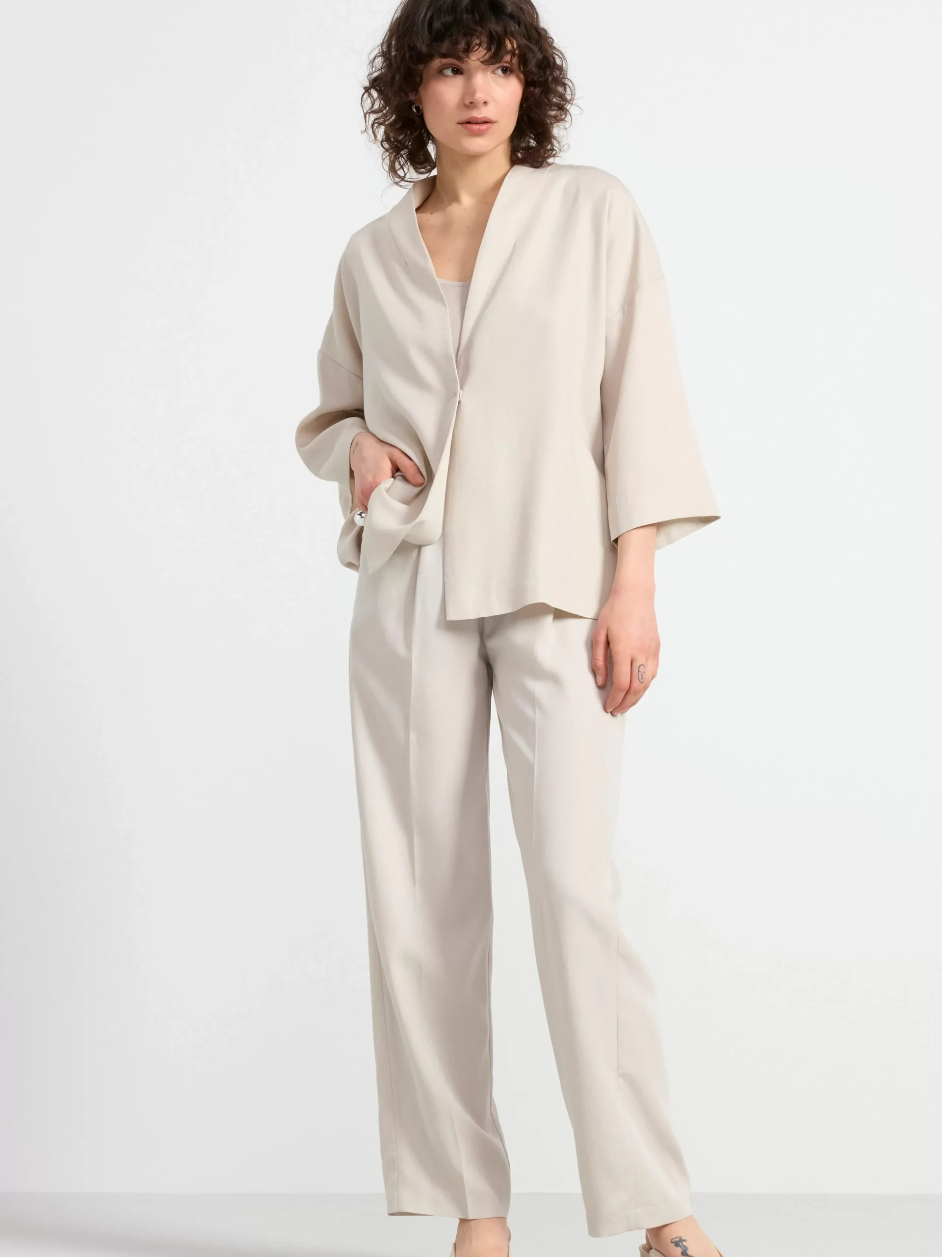 Kavajer>Lindex Jacka Med Trekvartslang Arm Light Beige