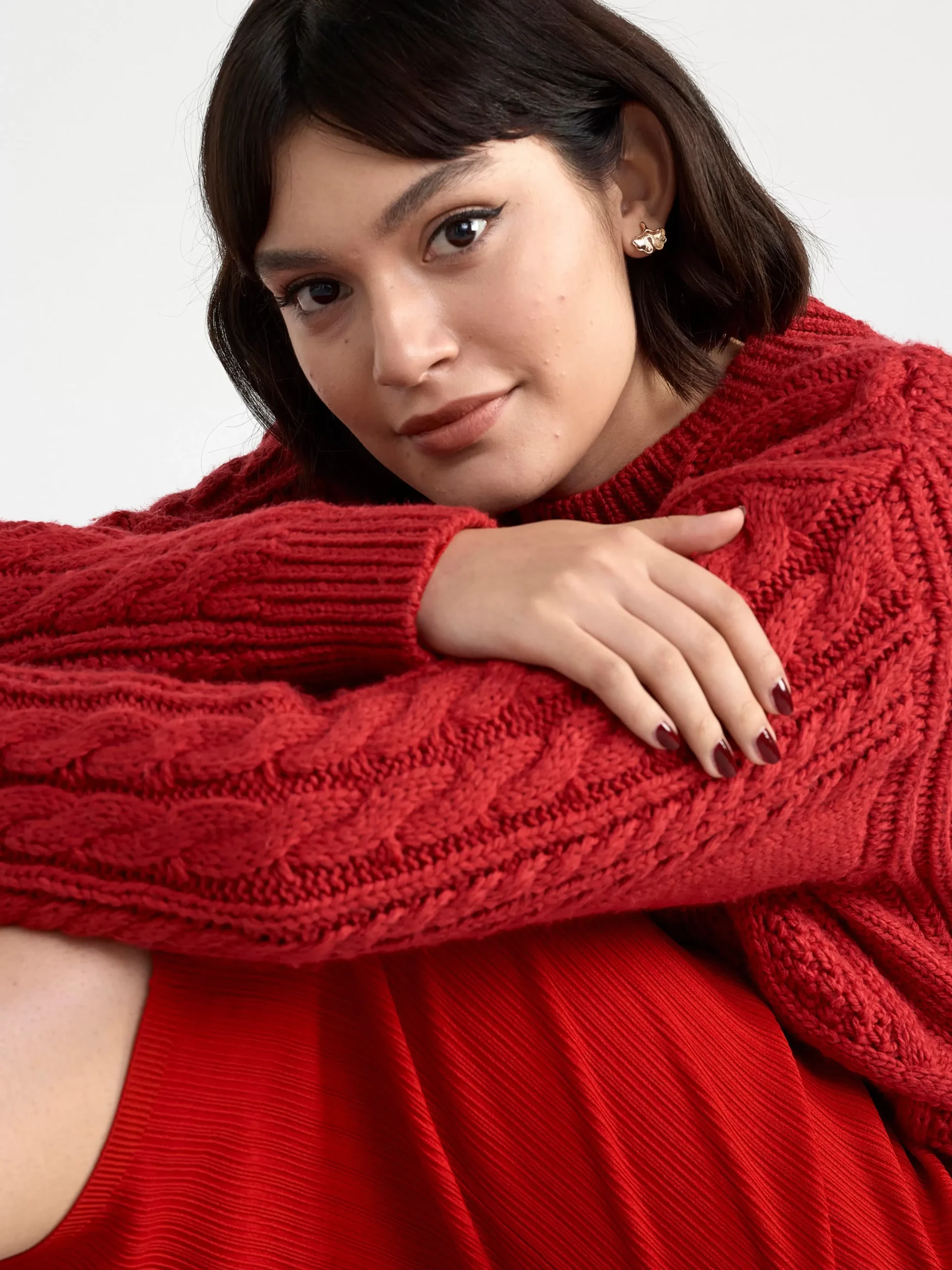 Tröjor & Cardigans>Lindex Kabelstickad Troja Red