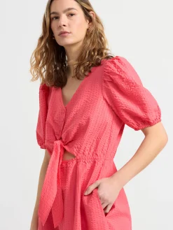 Klänningar>Lindex Klanning I Backebolja Med Puffarm Dark Pink