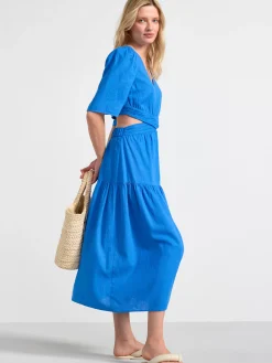 Klänningar>Lindex Klanning I Linneblandning Med Cut-Outs Blue