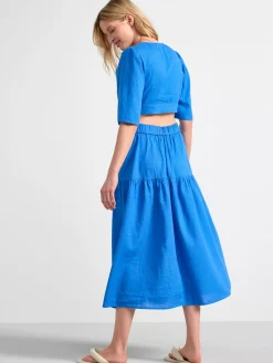 Klänningar>Lindex Klanning I Linneblandning Med Cut-Outs Blue