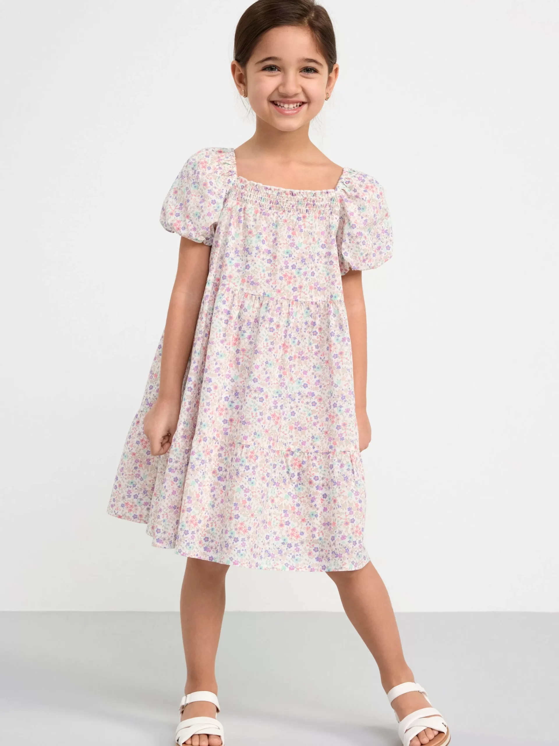 Klänningar>Lindex Klanning Med Puffarm Och Blommor Light Dusty White
