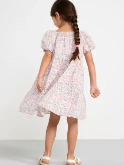 Klänningar>Lindex Klanning Med Puffarm Och Blommor Light Dusty White