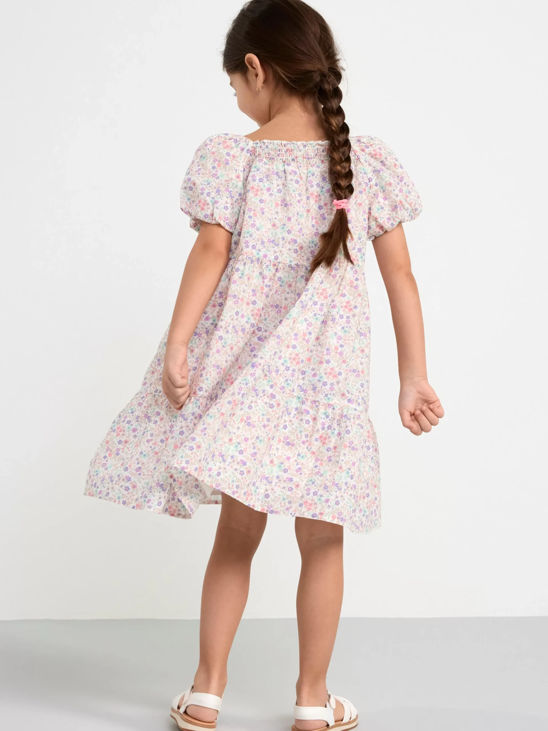 Klänningar>Lindex Klanning Med Puffarm Och Blommor Light Dusty White