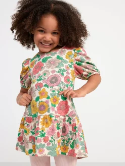Klänningar>Lindex Klanning Med Puffarm Och Blommor Yellow