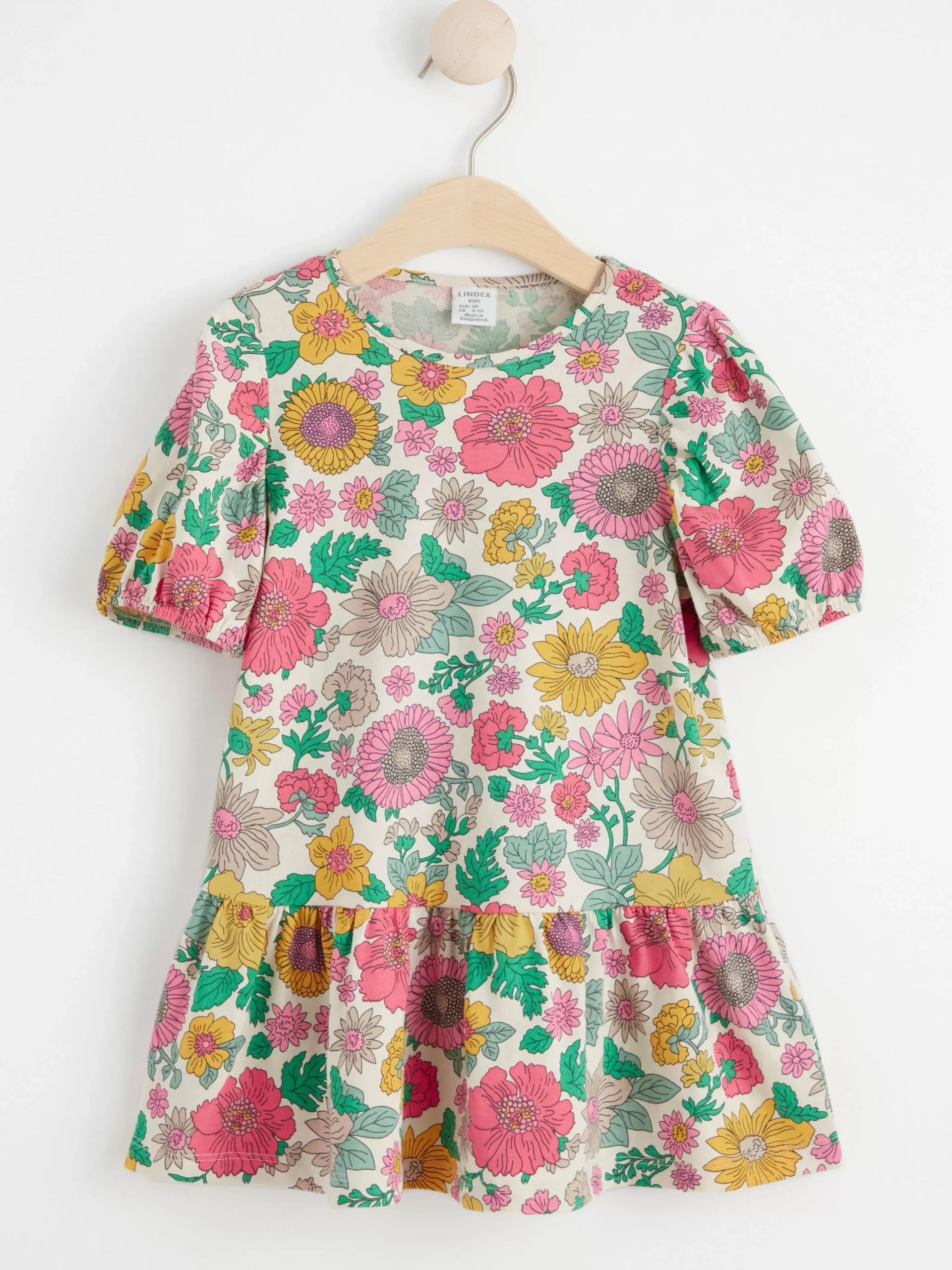 Klänningar>Lindex Klanning Med Puffarm Och Blommor Yellow