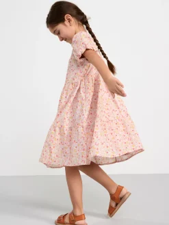 Klänningar>Lindex Klanning Med Puffarm Och Blommor Light Pink