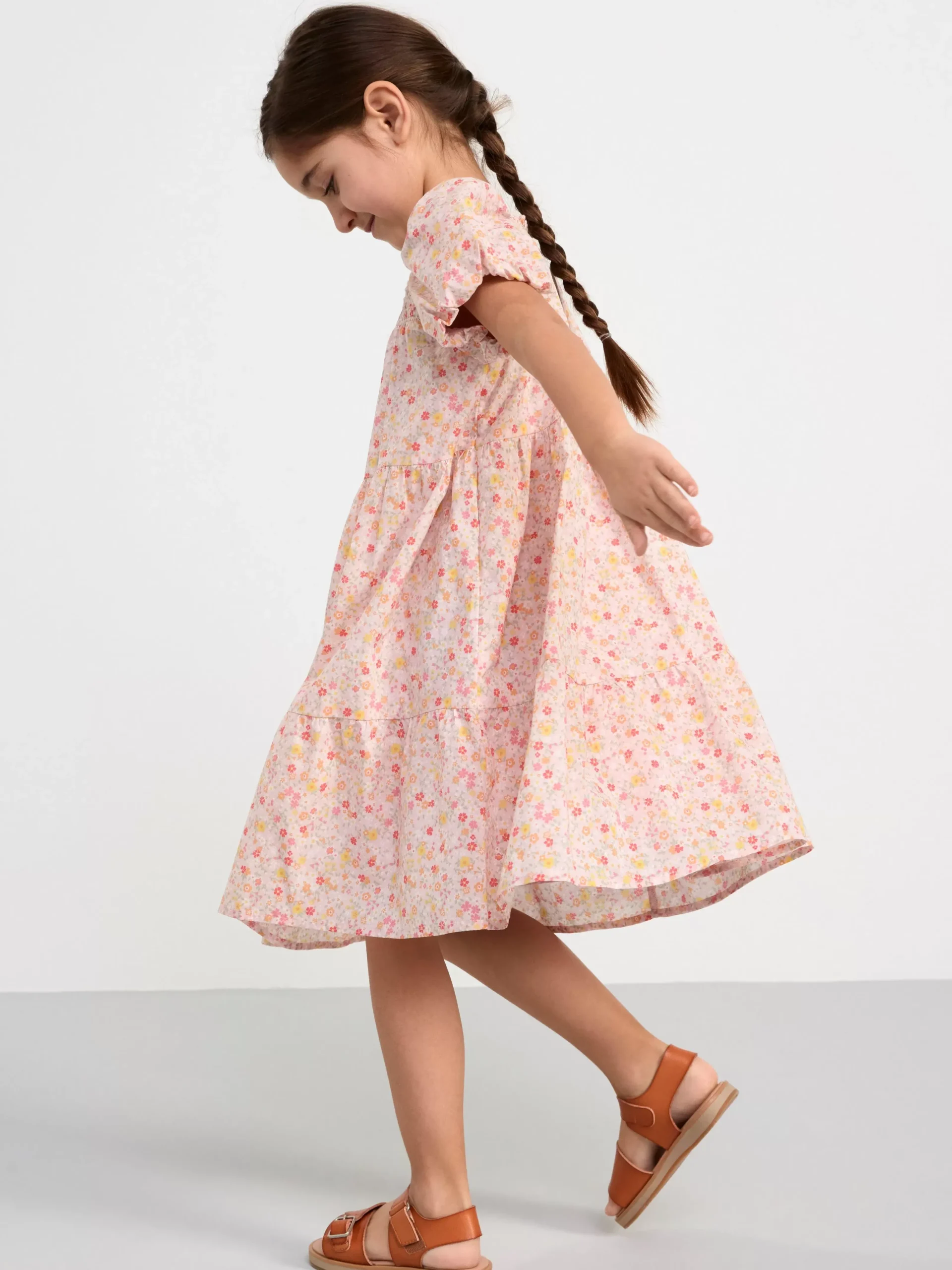 Klänningar>Lindex Klanning Med Puffarm Och Blommor Light Pink