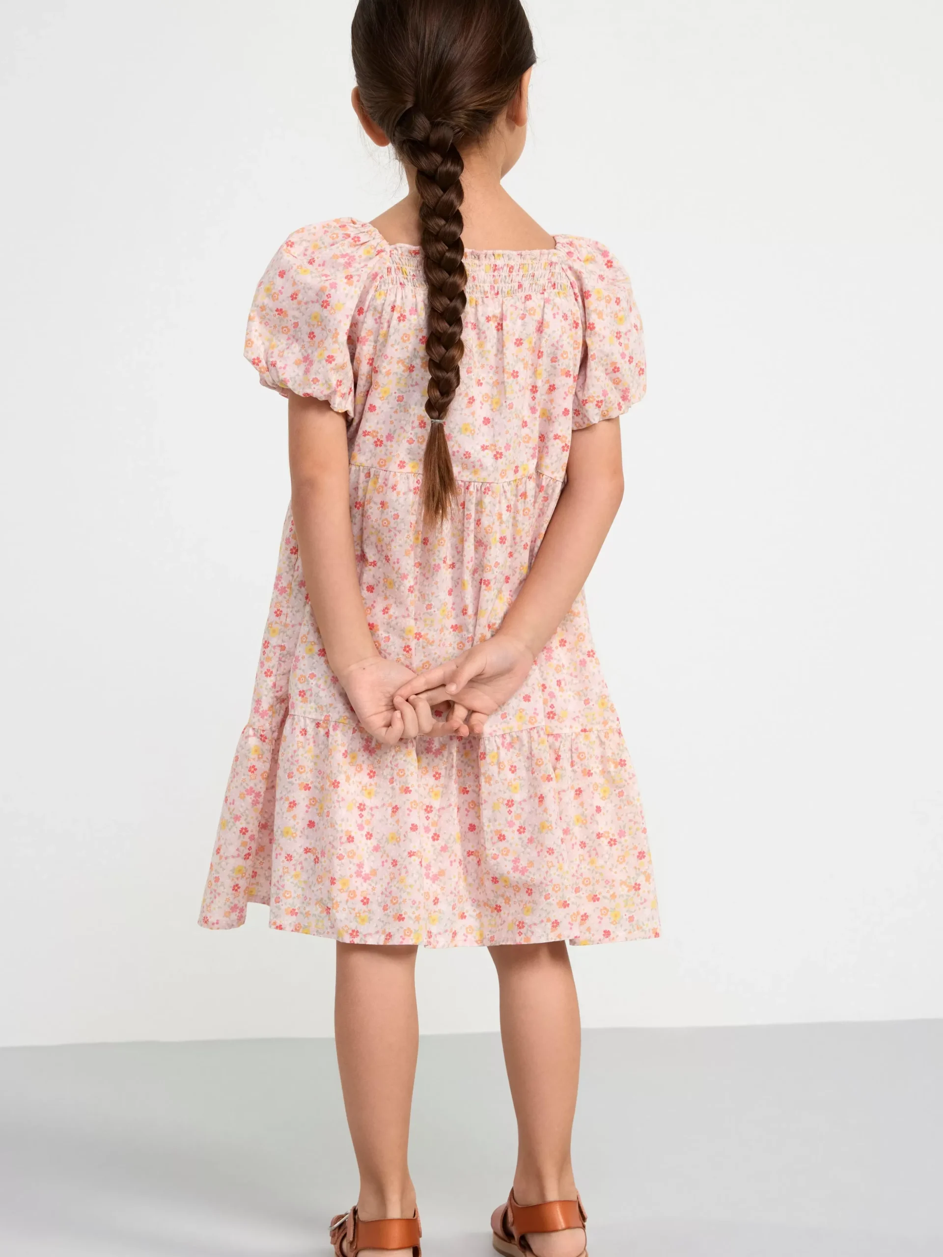 Klänningar>Lindex Klanning Med Puffarm Och Blommor Light Pink