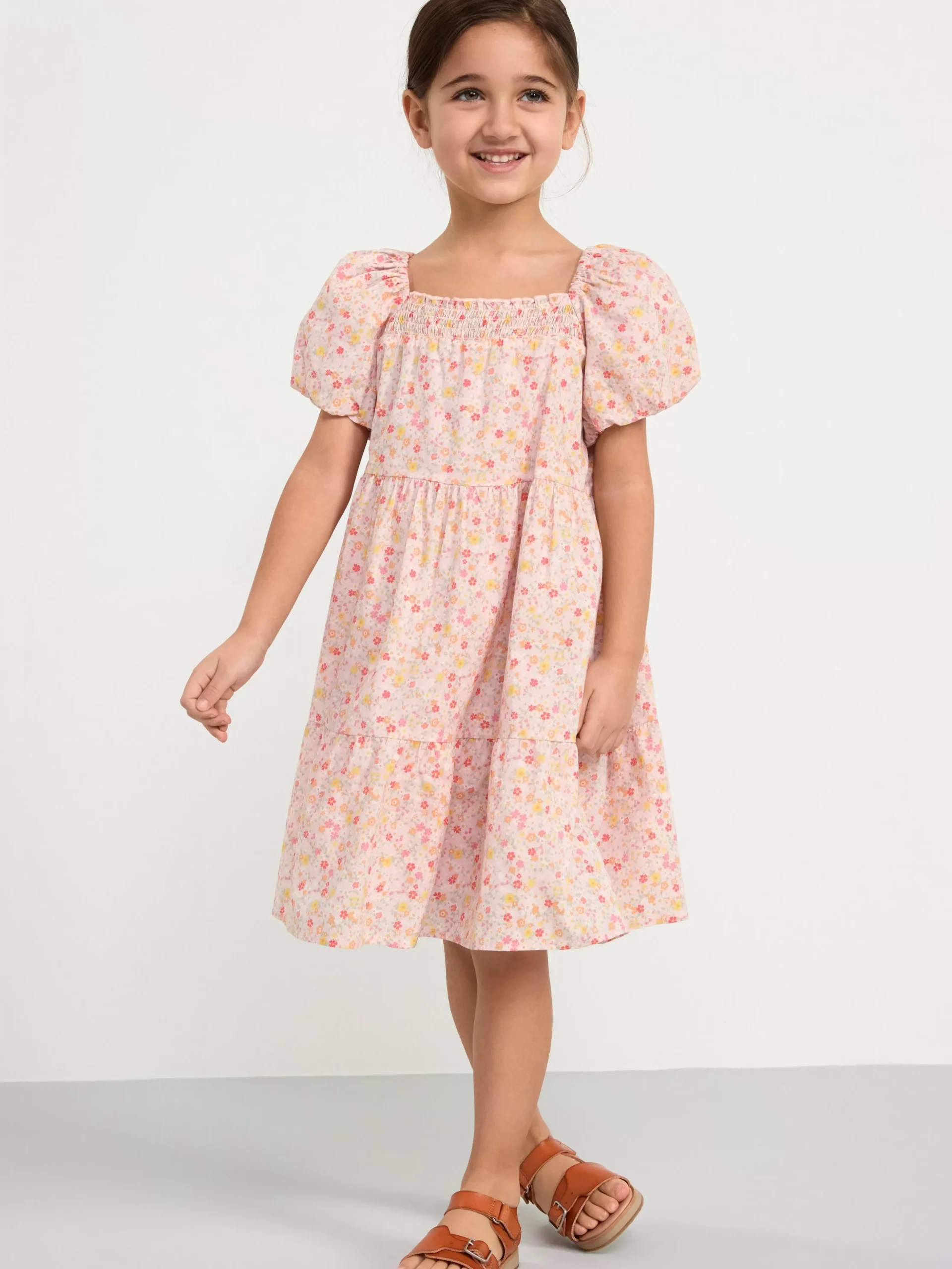 Klänningar>Lindex Klanning Med Puffarm Och Blommor Light Pink