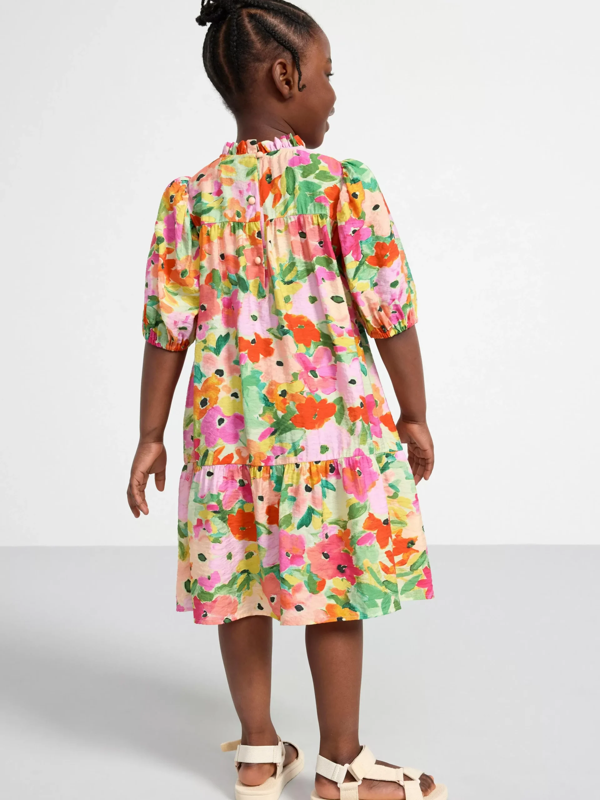 Klänningar>Lindex Klanning Med Puffarm Och Blommor Pink