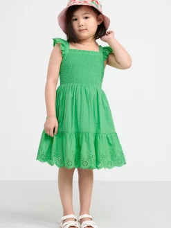Klänningar>Lindex Klanning Med Smock Och Broderie Anglaise Green