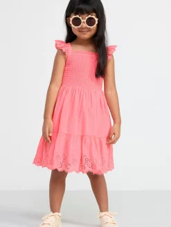 Klänningar>Lindex Klanning Med Smock Och Broderie Anglaise Pink
