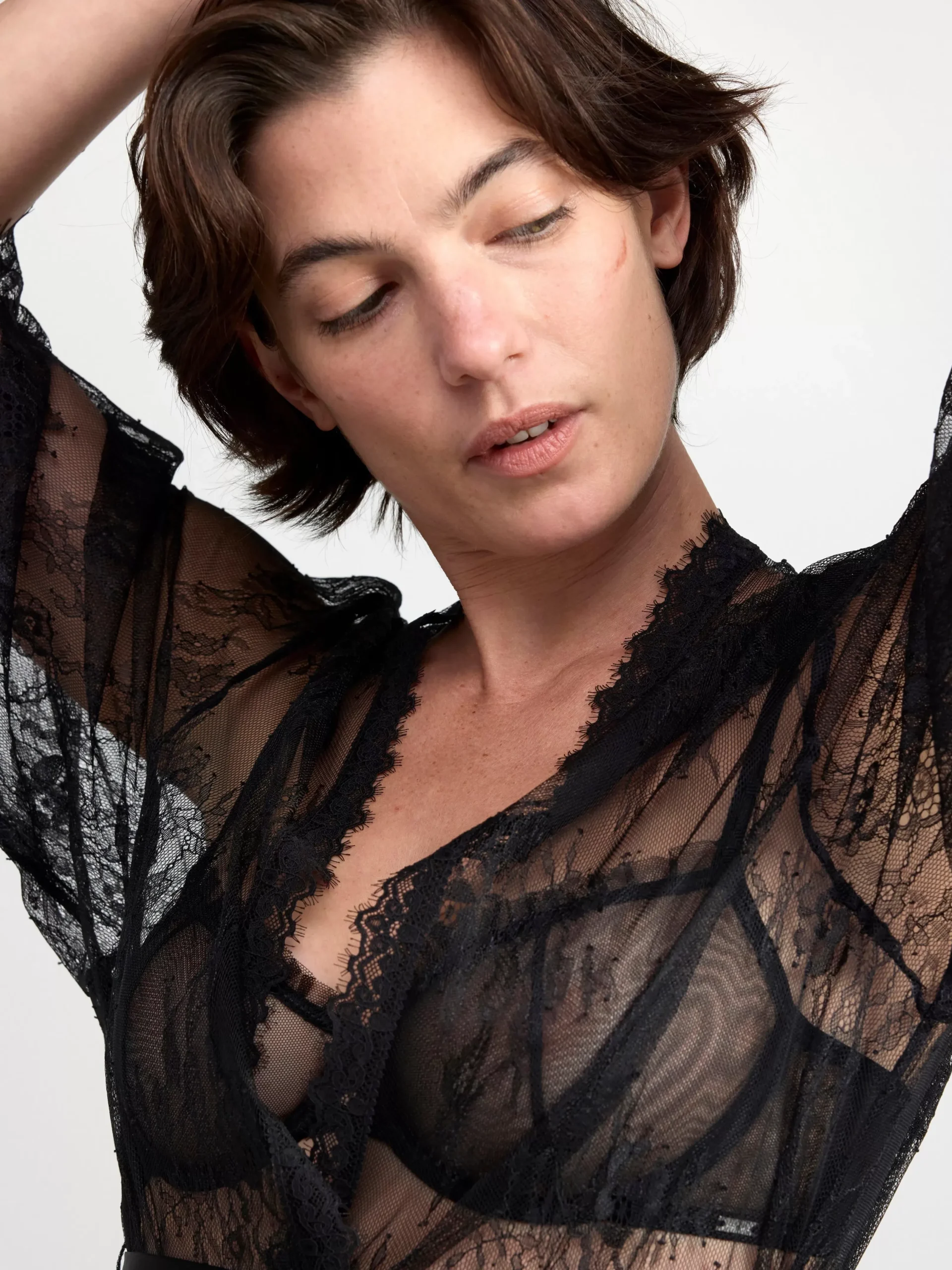 Nattplagg>Lindex Kort Kimono I Spets Black