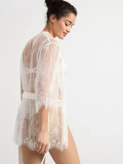 Nattplagg>Lindex Kort Kimono I Spets Light White