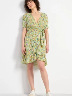 Klänningar>Lindex Kort Monstrad Klanning Med Kort Arm Light Dusty Yellow