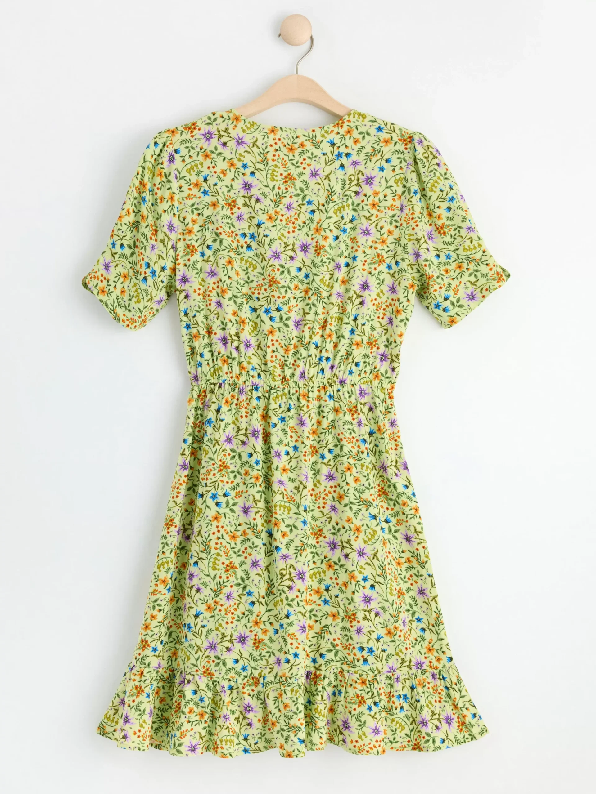 Klänningar>Lindex Kort Monstrad Klanning Med Kort Arm Light Dusty Yellow