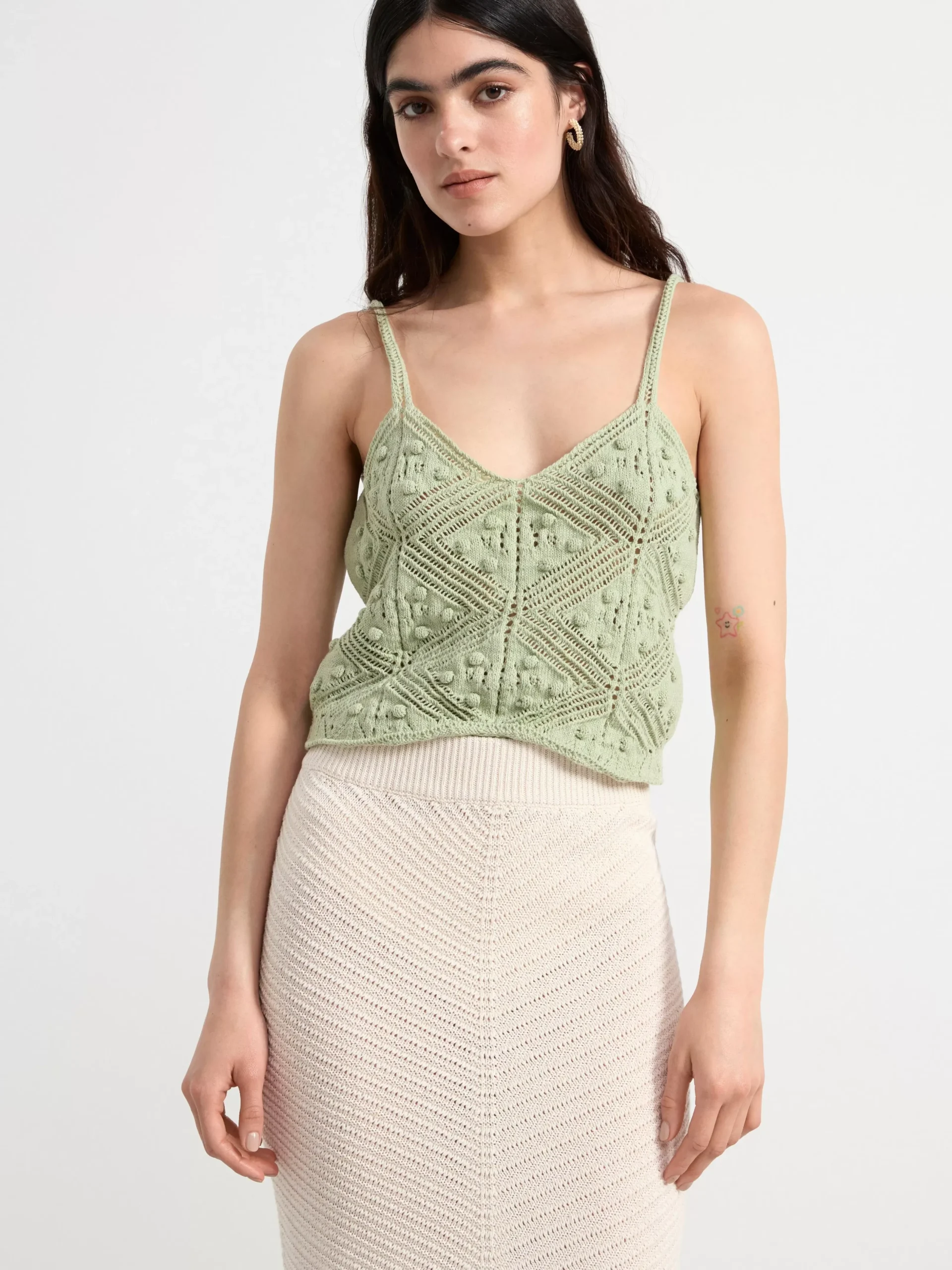 Toppar & T-Shirts>Lindex Kort Stickat Linne Light Dusty Green