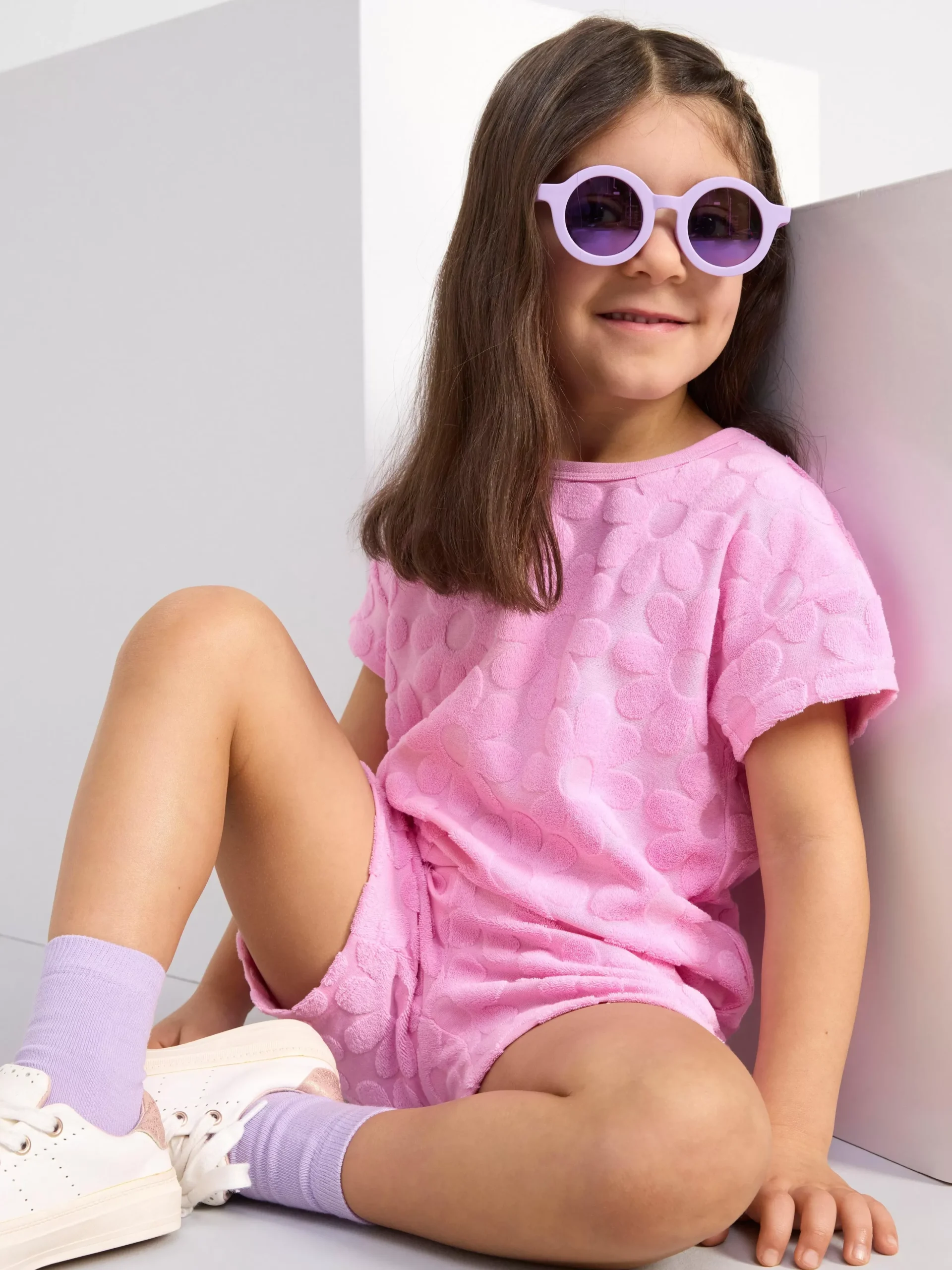 Toppar & T-Shirts>Lindex Kortarmad Blommig Frottetopp Light Pink