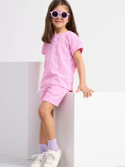 Toppar & T-Shirts>Lindex Kortarmad Blommig Frottetopp Light Pink